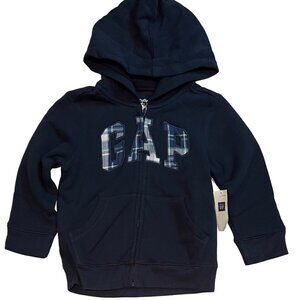 GAP - NWT unisex 3T navy blue zipper hoodie with plaid GAP appliques